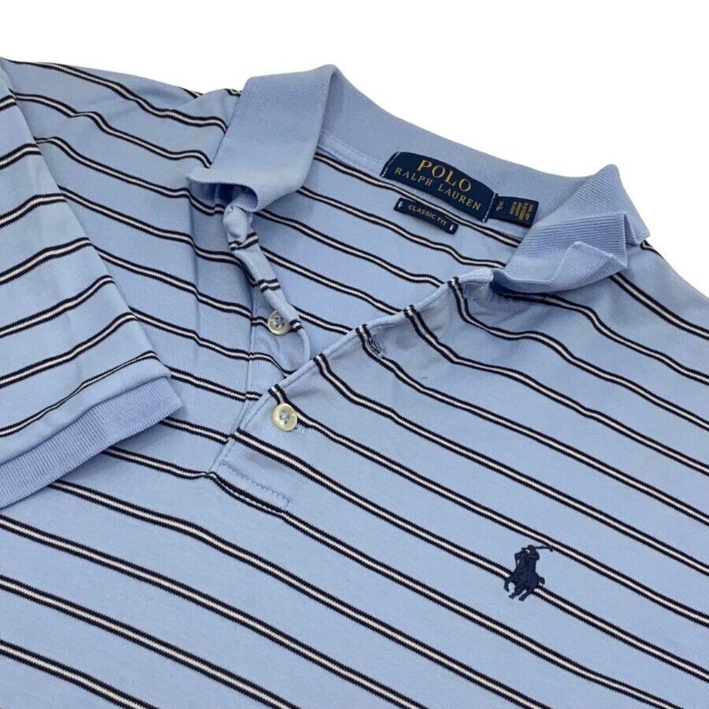Polo Ralph Lauren Men's SS Pullover‎ Golf Polo Shirt Blue/Black Stripe S
